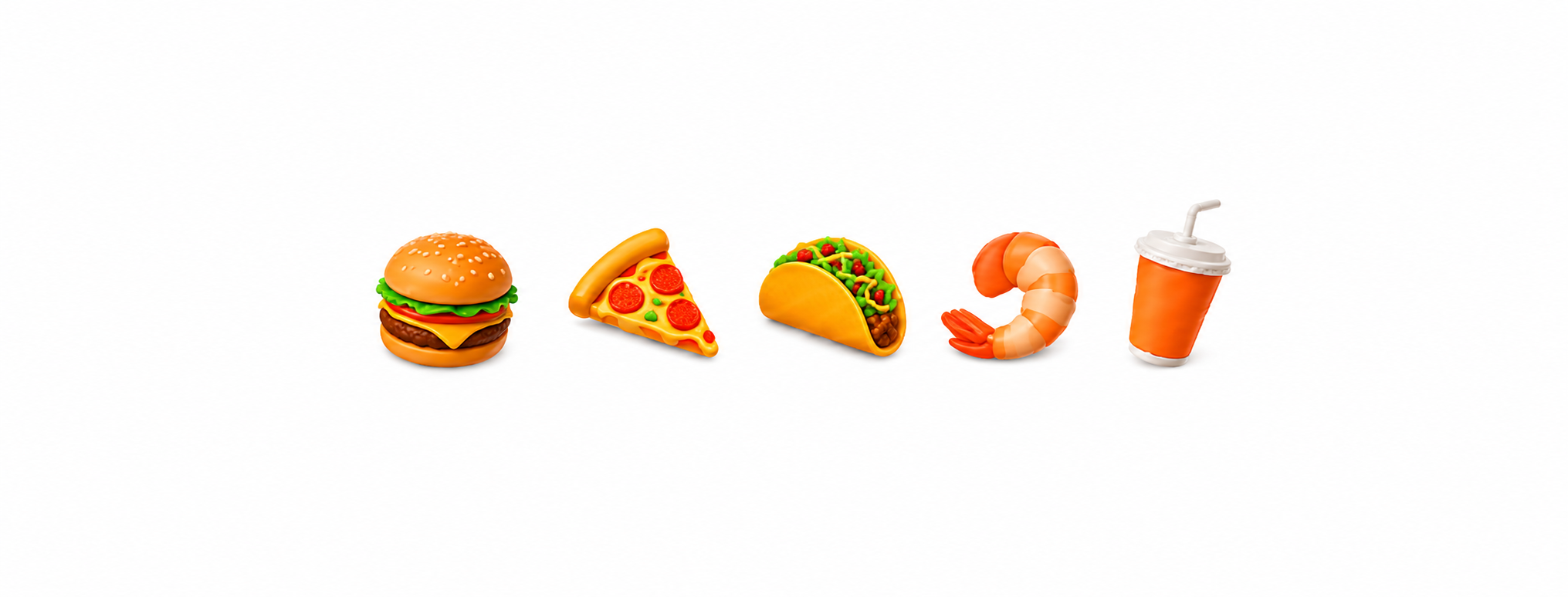 Hamburguesa, pizza, taco, camarón y bebida